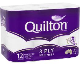 Quilton 3 Ply Toilet Paper Tissue - 12 rolls