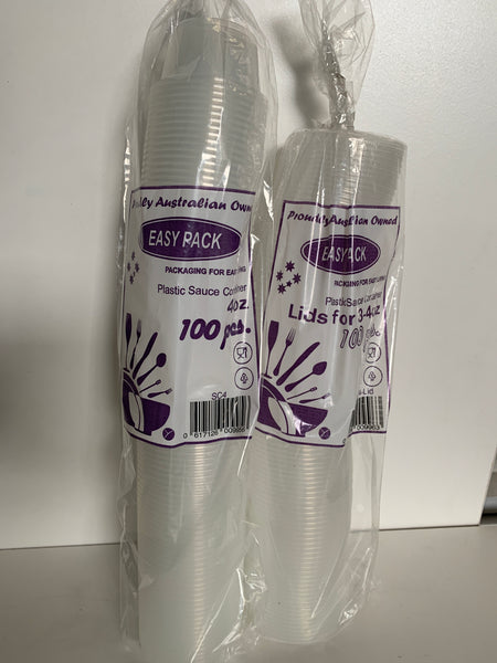 Plastic Sauce Containers 4oz with lids (100pcs)